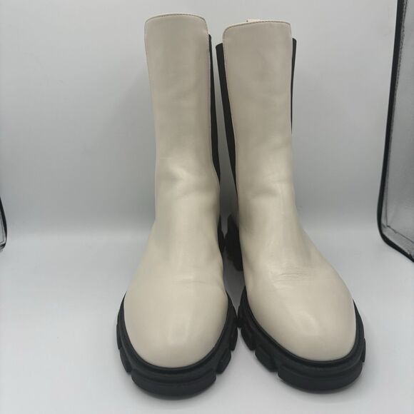Michael Kors Asher Boot Women 10 Cream Leather No Box black winter white - Picture 3 of 10